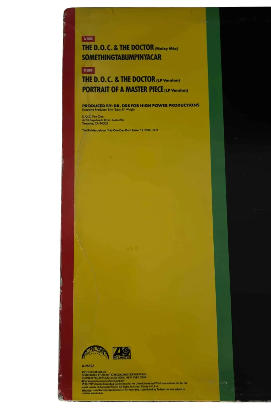 The D.O.C. signed 12" Vinyl Record The D.O.C. & The Doctor JSA Authentication, изображение 5