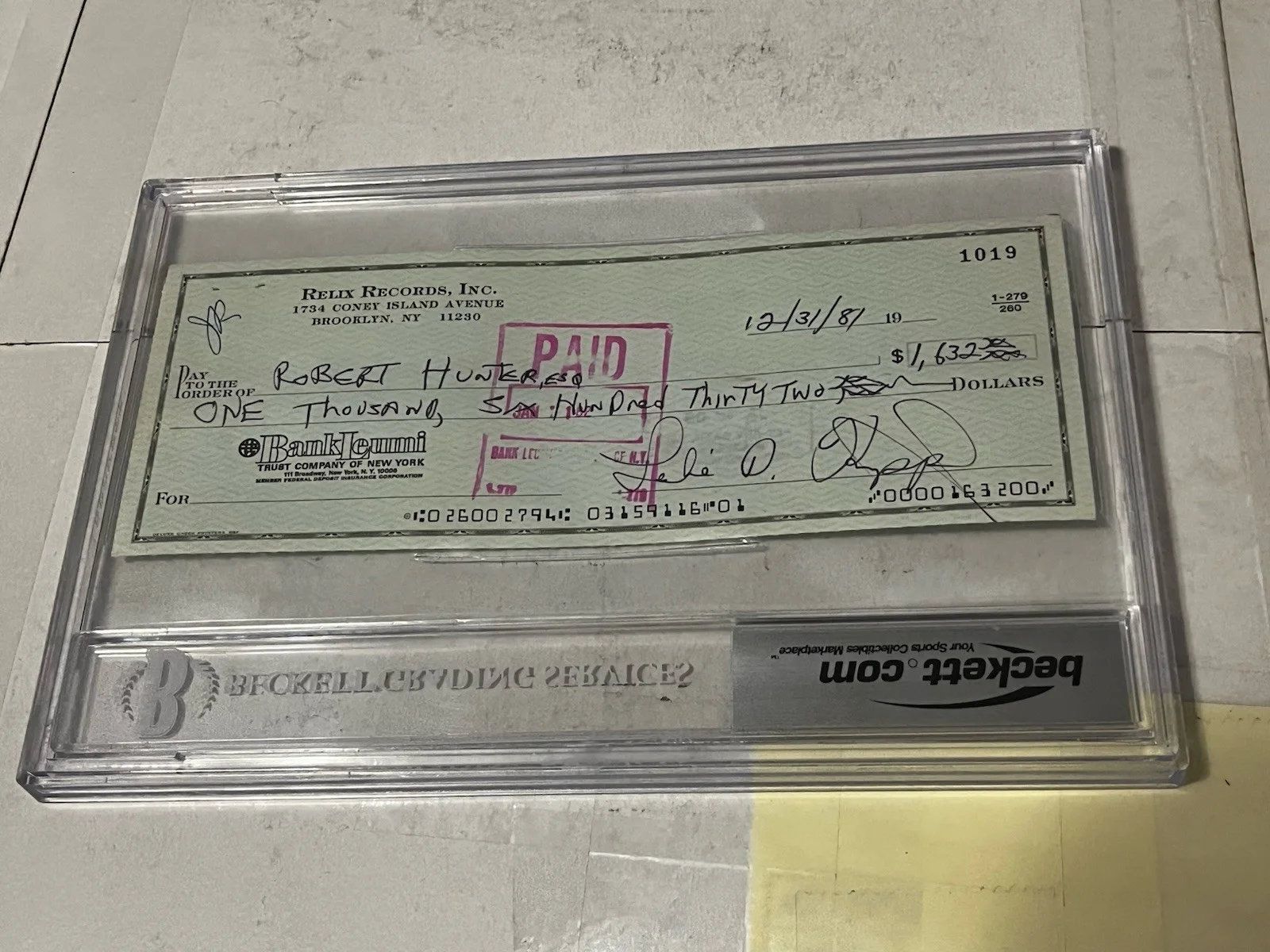 Grateful Dead Signed Robert Hunter Endorsed Relix Records Check Beckett Encased, image 4