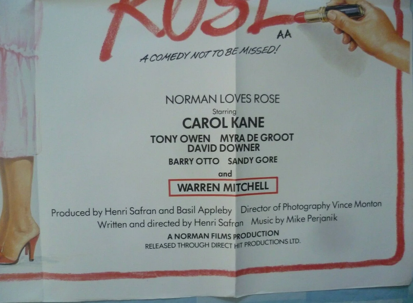 UK Quad Cinema Poster 1982 Norman Love Rose /Carol Kane, Tony Owen, Myra De Groo, изображение 2