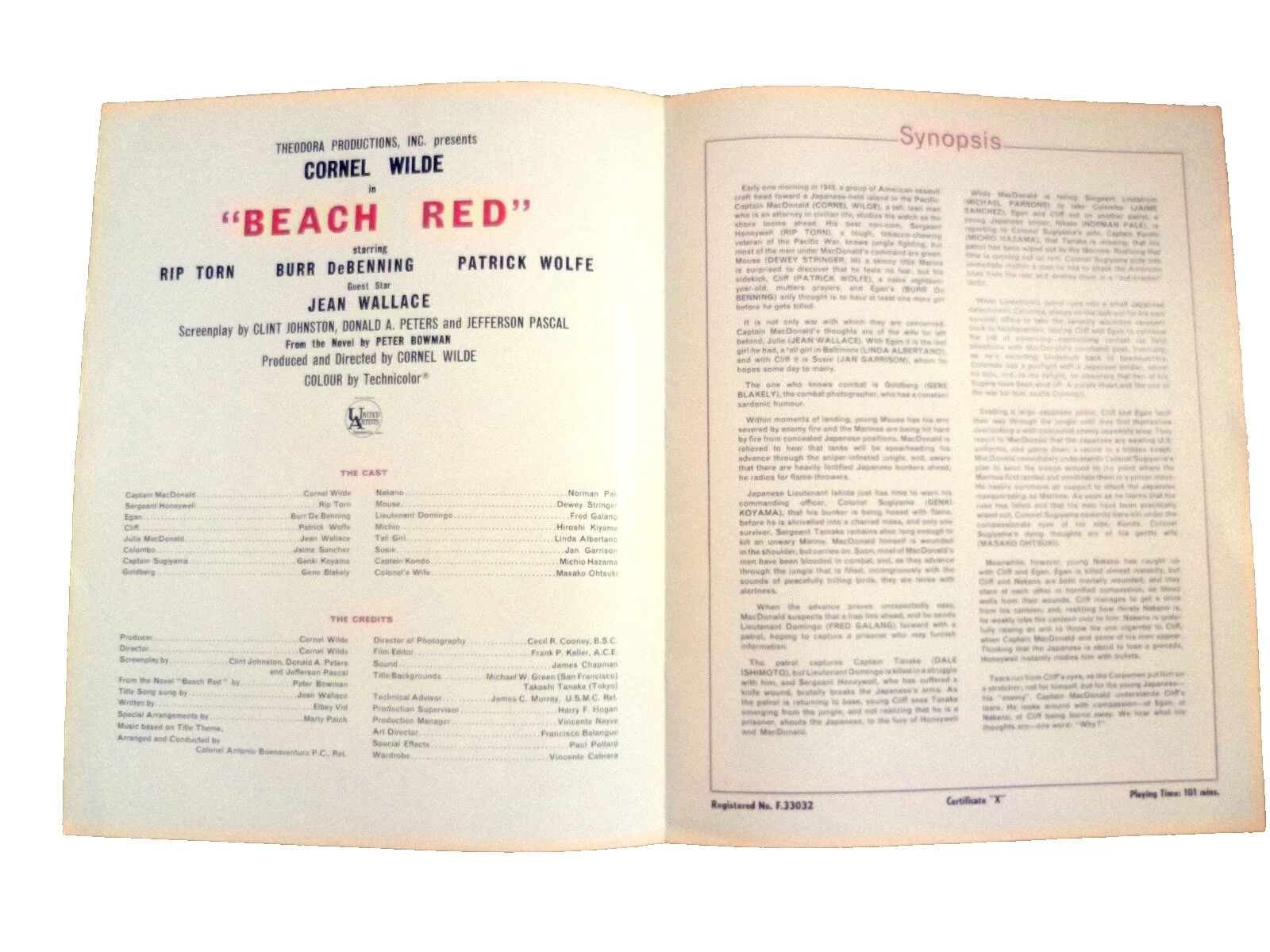 Cinema Programme Beach Red ~ Cornel Wilde Rip Torn Burr DeBenning Patrick Wolf, image 2