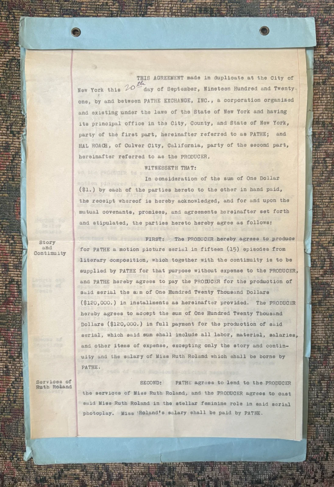 Rare , SIGNED by HAL ROACH 1921 Movie Contract, NYC New York + Photo with COA!, изображение 5