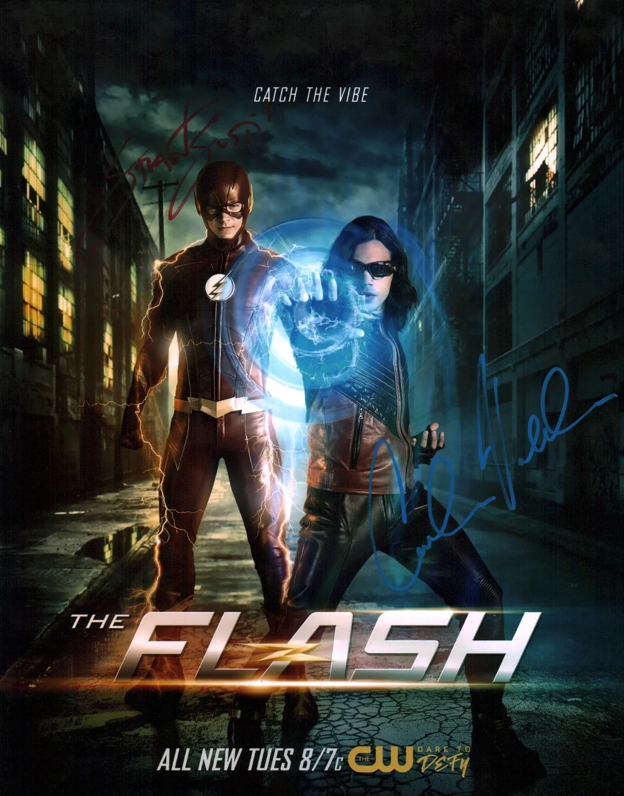 Grant Gustin, Carlos Valdes — The Flash Cast Signed 11x14 Photo Poster Grant Gustin +1 JSA Cert Autograph
