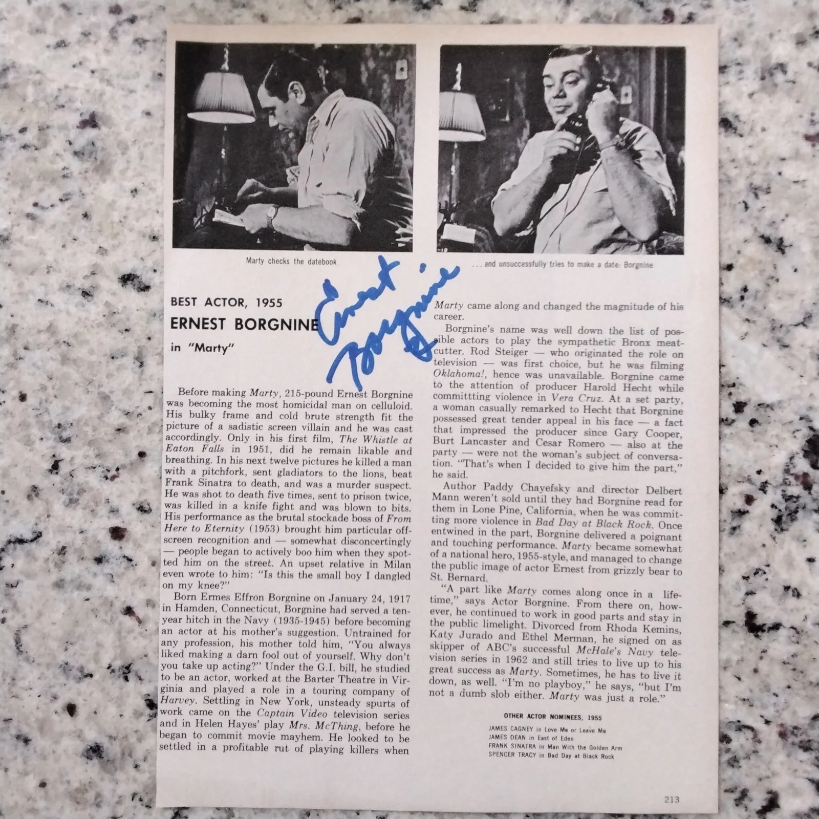 Ernest Borgnine SIGNED Book Page Movie TV Actor Poseidon Adv McHale's Navy Marty, image 2