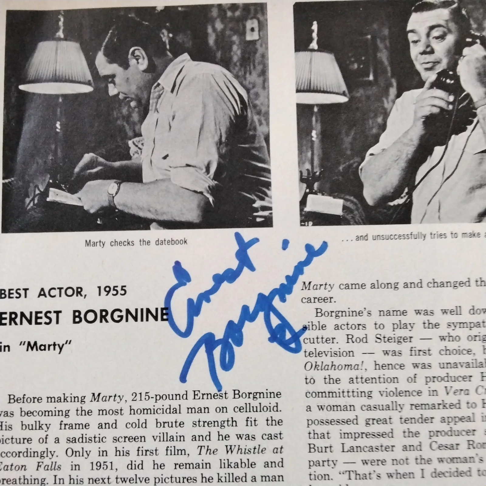 Ernest Borgnine SIGNED Book Page Movie TV Actor Poseidon Adv McHale's Navy Marty, image 3