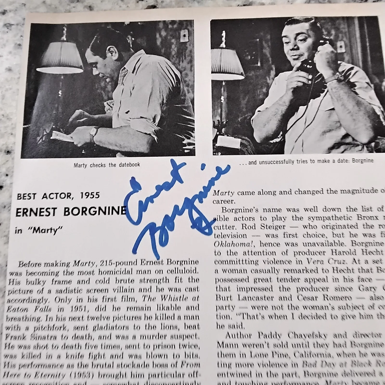 Ernest Borgnine SIGNED Book Page Movie TV Actor Poseidon Adv McHale's Navy Marty, image 5