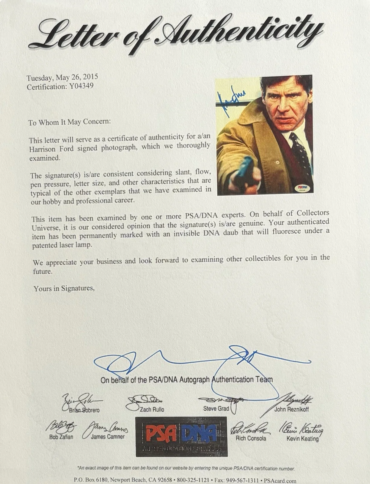 Harrison Ford — Harrison Ford Signed 8x10 Photo PSA DNA COA LOA Patriot Games Autograph, изображение 4