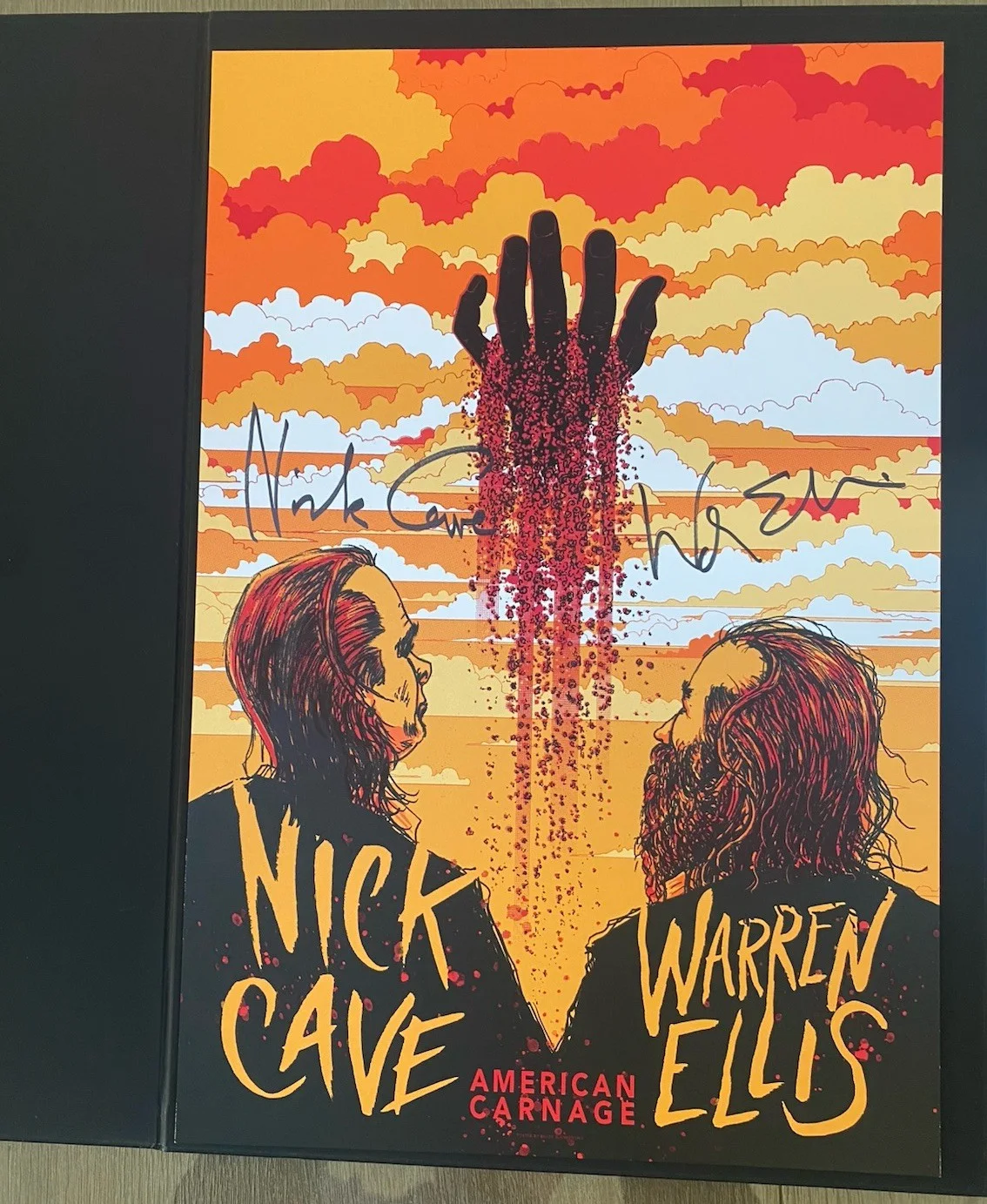 Nick Cave & Warren Ellis Autographed American Carnage-Show Poster w/ Hardcover, изображение 2