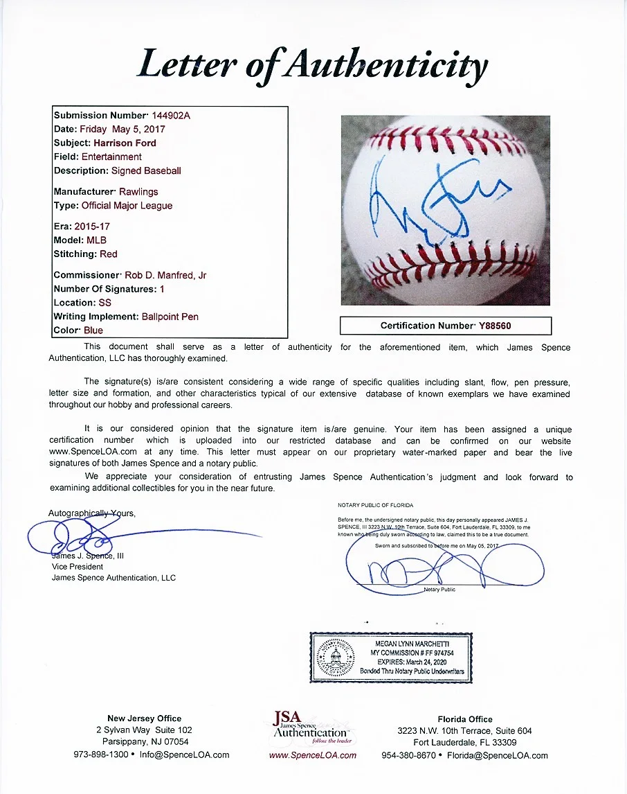 Harrison Ford — -HARRISON FORD- JSA Signed/Autograph/Auto OML BASEBALL - STAR WARS/INDIANA JONES, изображение 2