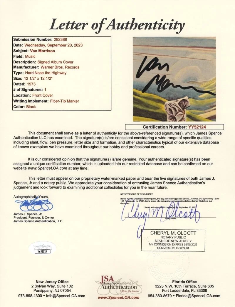 Van Morrison — Van Morrison Signed Autograph Album Vinyl Record LP - Hard Nose the Highway JSA, image 3