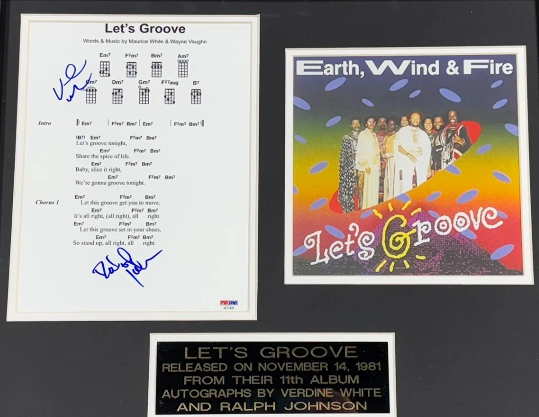 Earth Wind & Fire Let's Groove Signed Framed Sheet Music White Johnson Auto PSA, изображение 2
