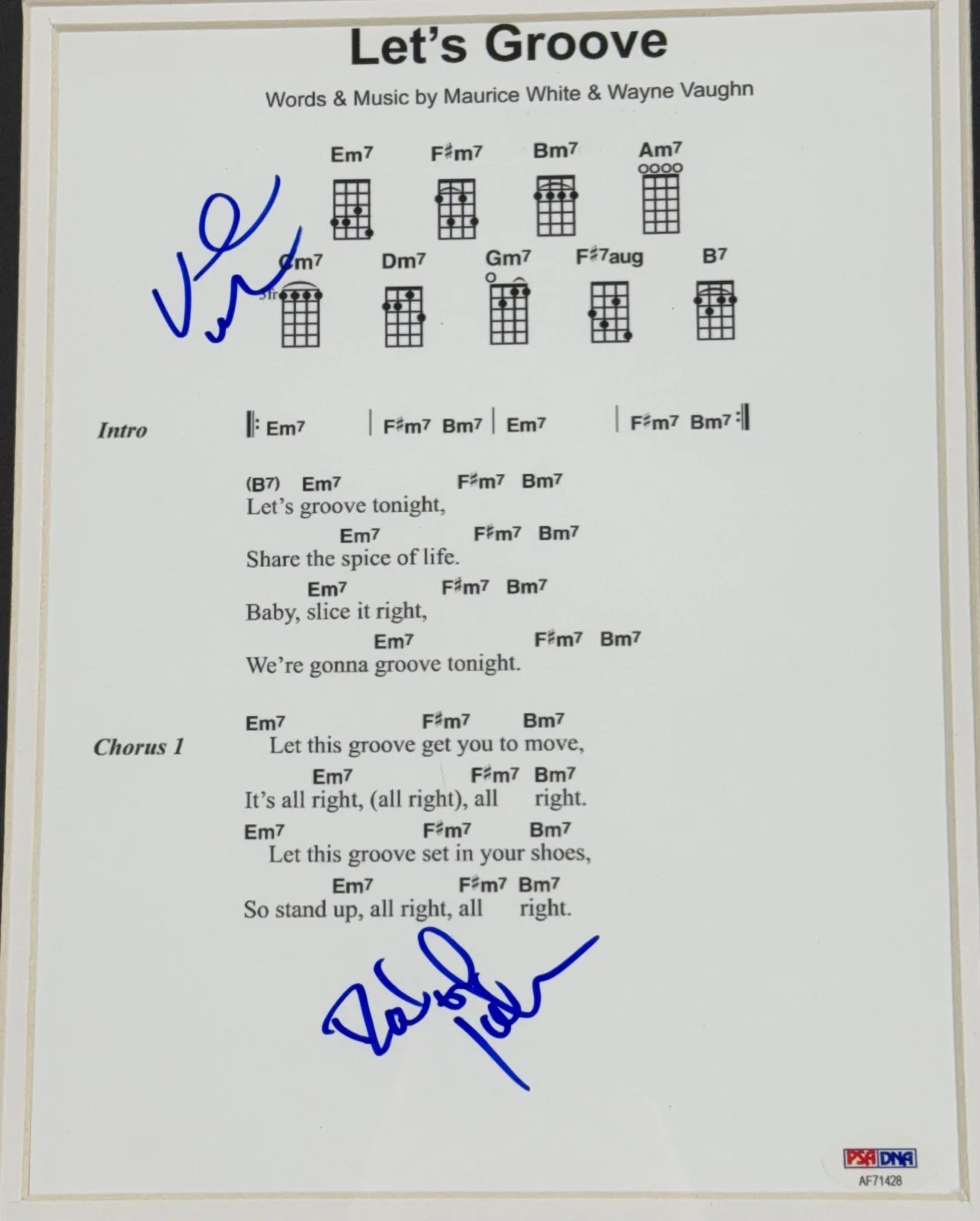 Earth Wind & Fire Let's Groove Signed Framed Sheet Music White Johnson Auto PSA, изображение 3