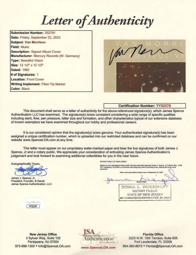 Van Morrison — Van Morrison Signed Autograph Album Vinyl Record Beautiful Vision w/ JSA COA, image 3