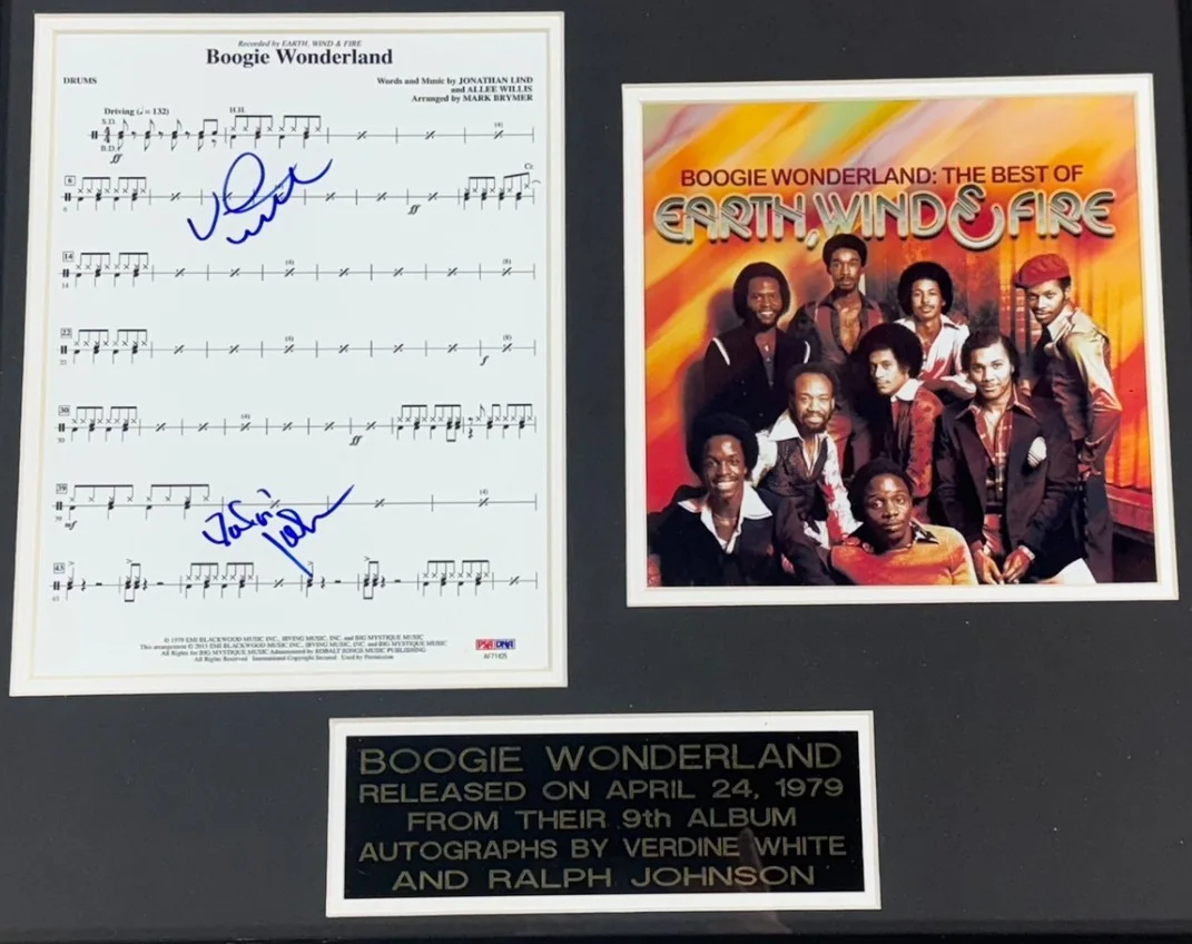 Earth Wind & Fire Boogie Wonderland Signed Sheet Music White Johnson Auto PSA, image 2