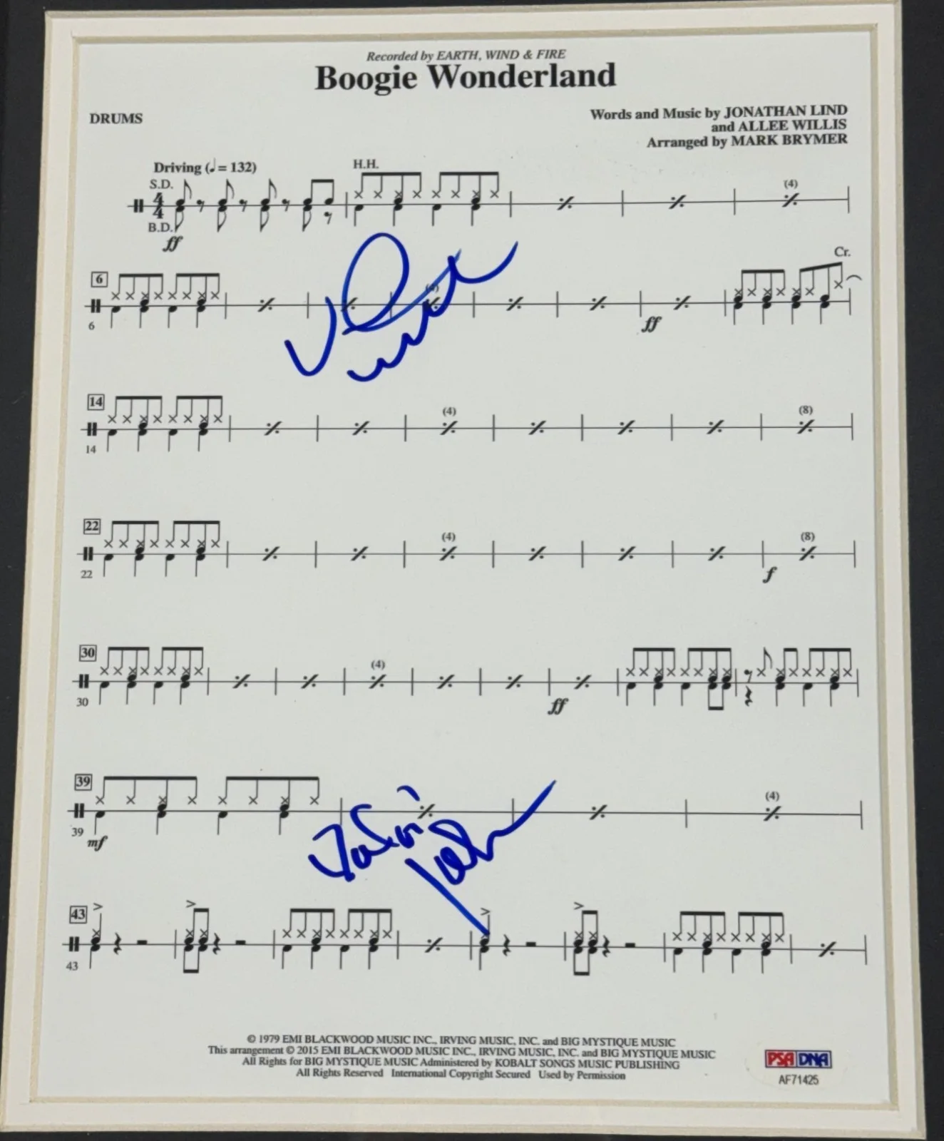 Earth Wind & Fire Boogie Wonderland Signed Sheet Music White Johnson Auto PSA, image 3