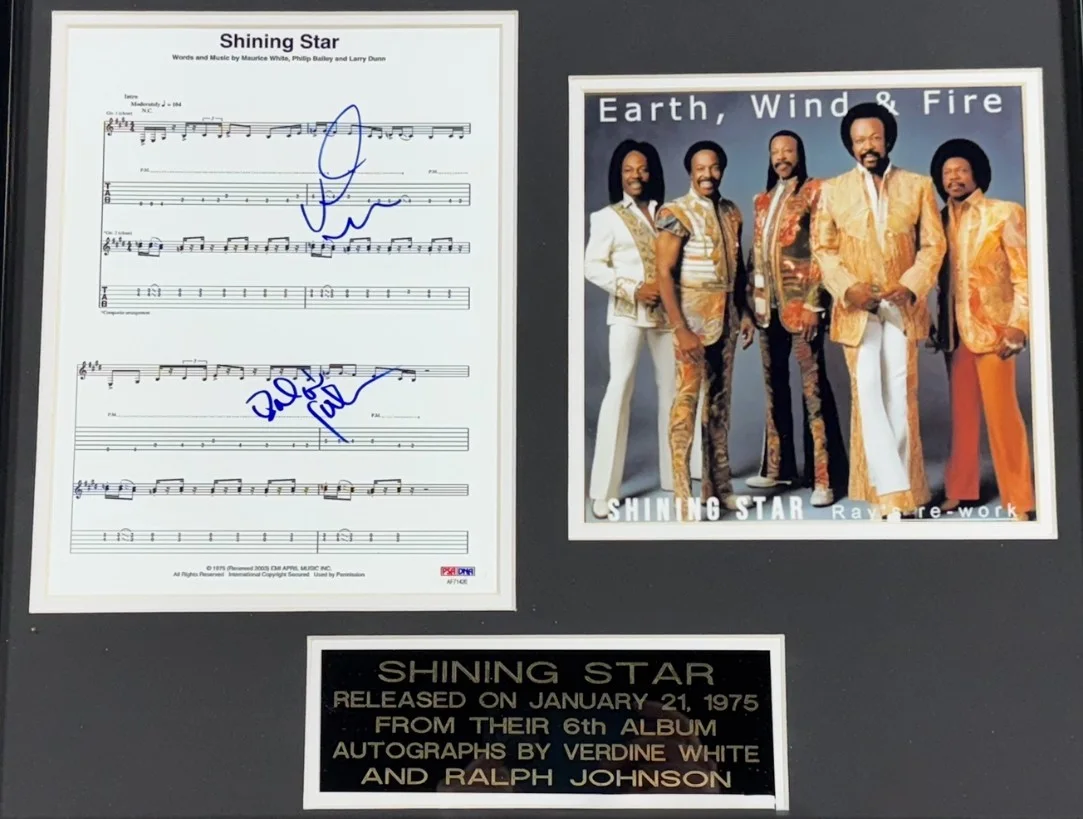 Earth Wind & Fire Shining Star Signed Framed Sheet Music White Johnson Auto PSA, image 2