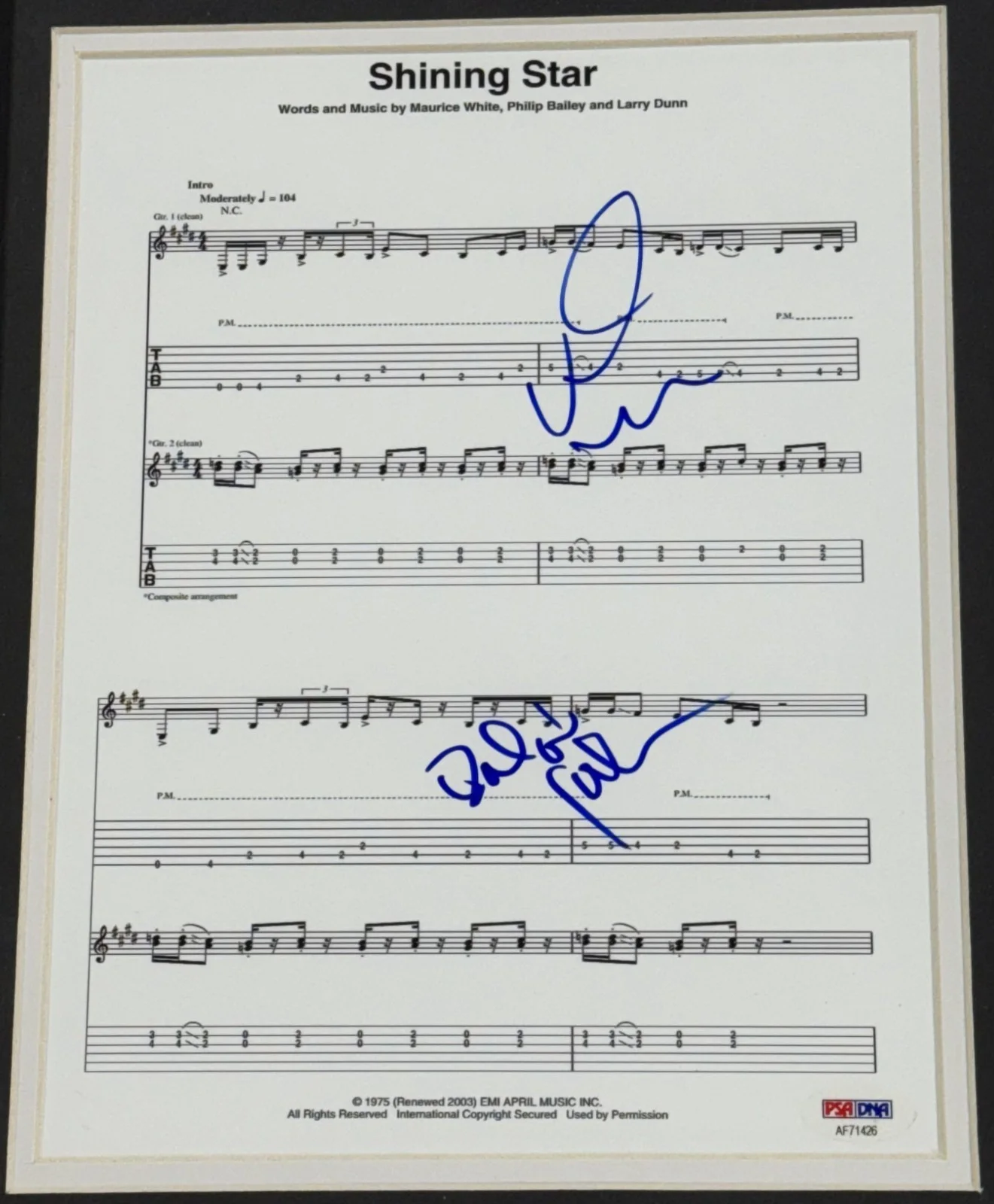 Earth Wind & Fire Shining Star Signed Framed Sheet Music White Johnson Auto PSA, image 3