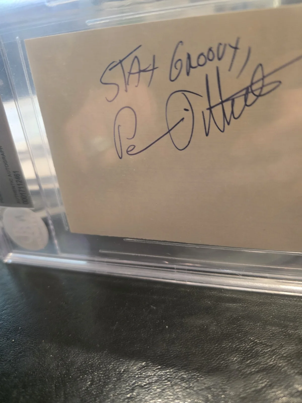 PENN JILLETTE — Penn & Teller Vegas Magicians Signed Index Card Penn Jillette "STAY GROOVY", изображение 2