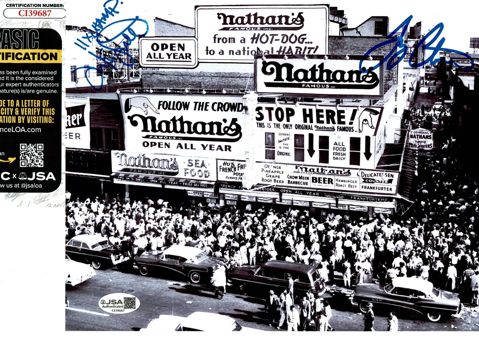 Joey Chestnut — Nathan's Hot Dog autographed photo by Joey Chestnut & Miki Sudo World Champions