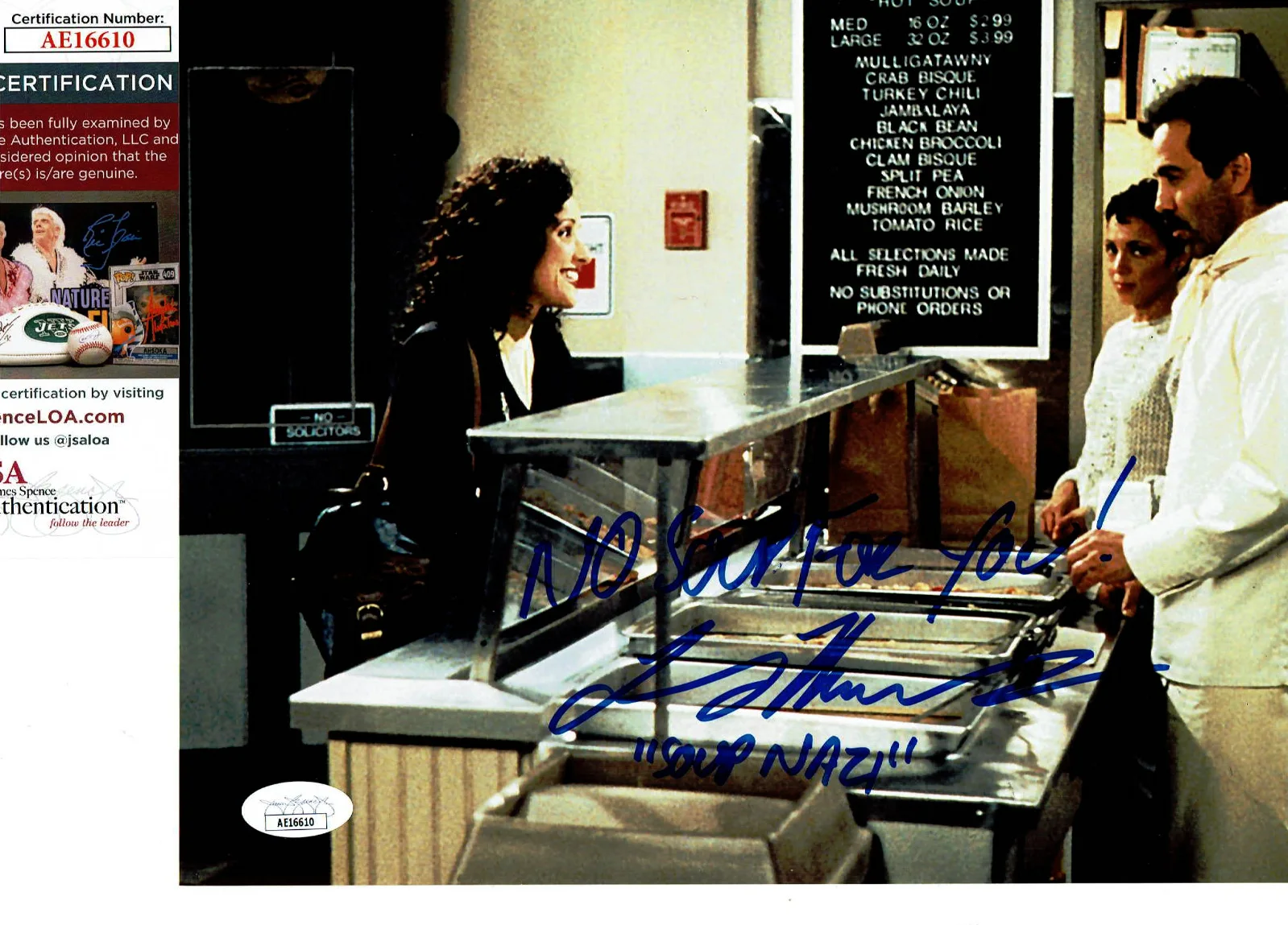 Soup Nazi — Seinfeld Soup Nazi autographed 8x10 photo with Elaine on line JSA Certified **