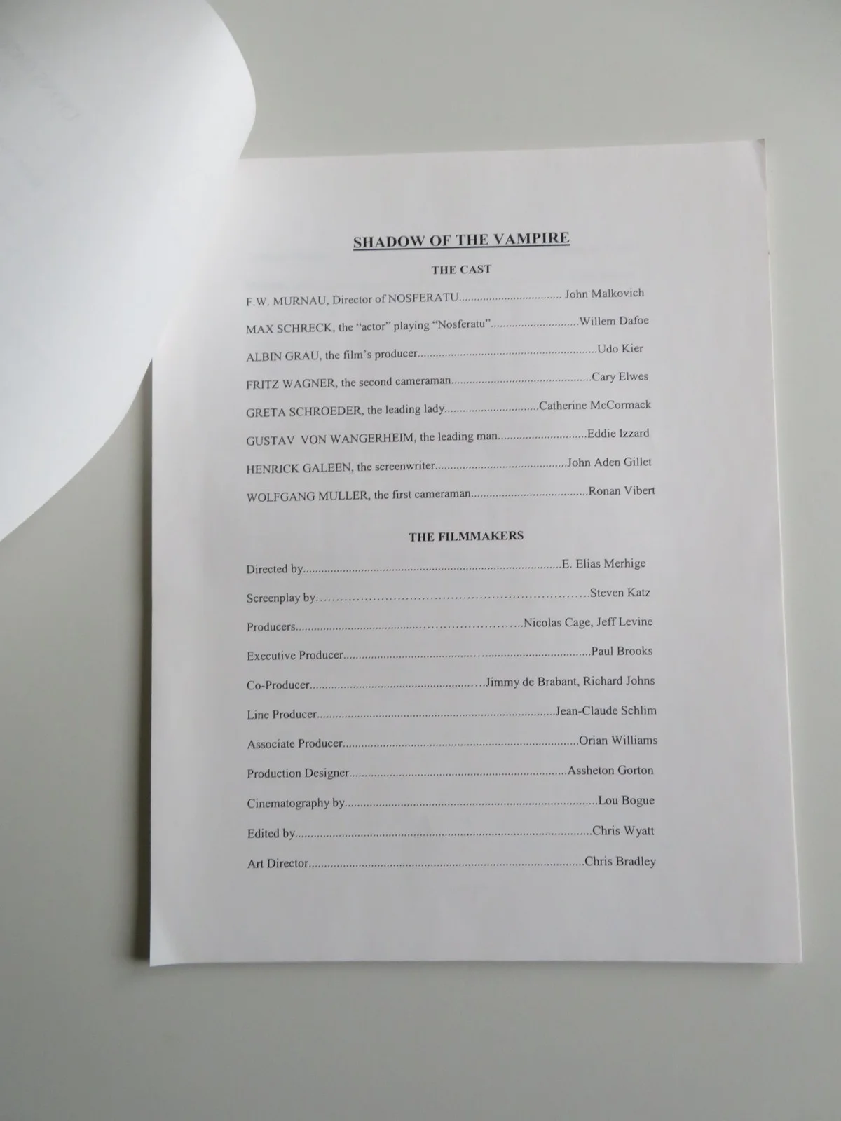 SHADOW OF THE VAMPIRE PRESS KIT 2000 JOHN MALKOVICH WILLEM DAFOE, изображение 5