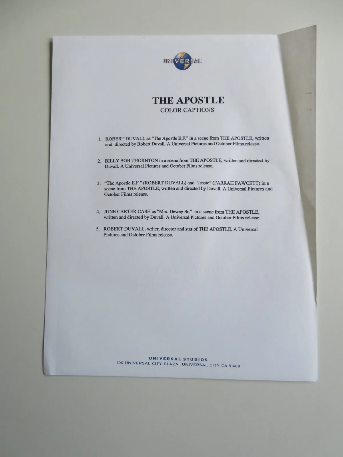 THE APOSTLE PRESS KIT 1997 ROBERT DUVALL BILLY BOB THORNTON, image 5