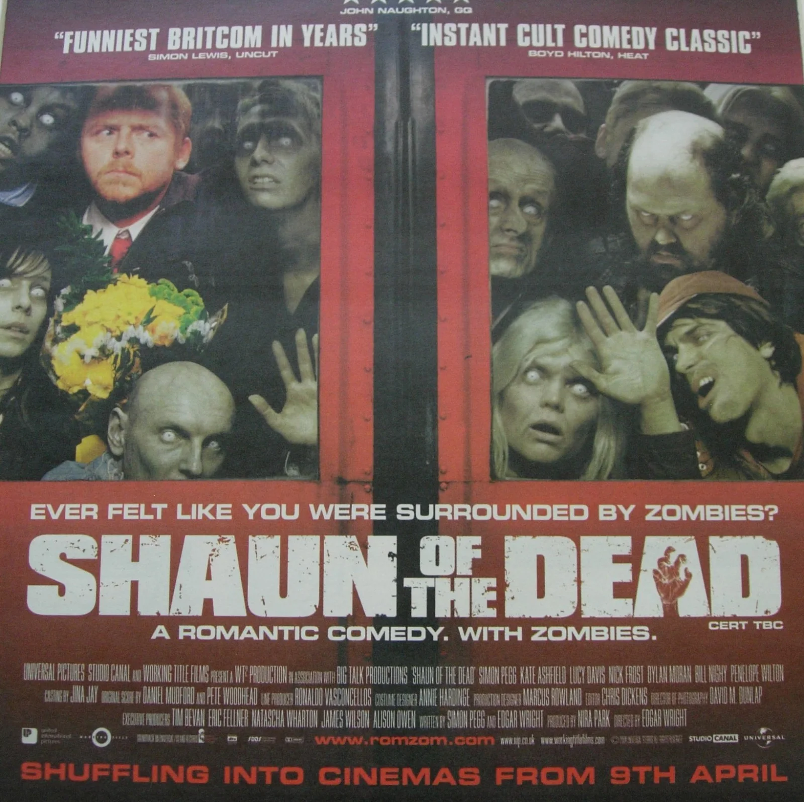 SHAUN OF THE DEAD+FILM+MOVIE+POSTER+AD+FRAMED RARE ORIGINAL 2004+FAST WORLD SHIP, изображение 3