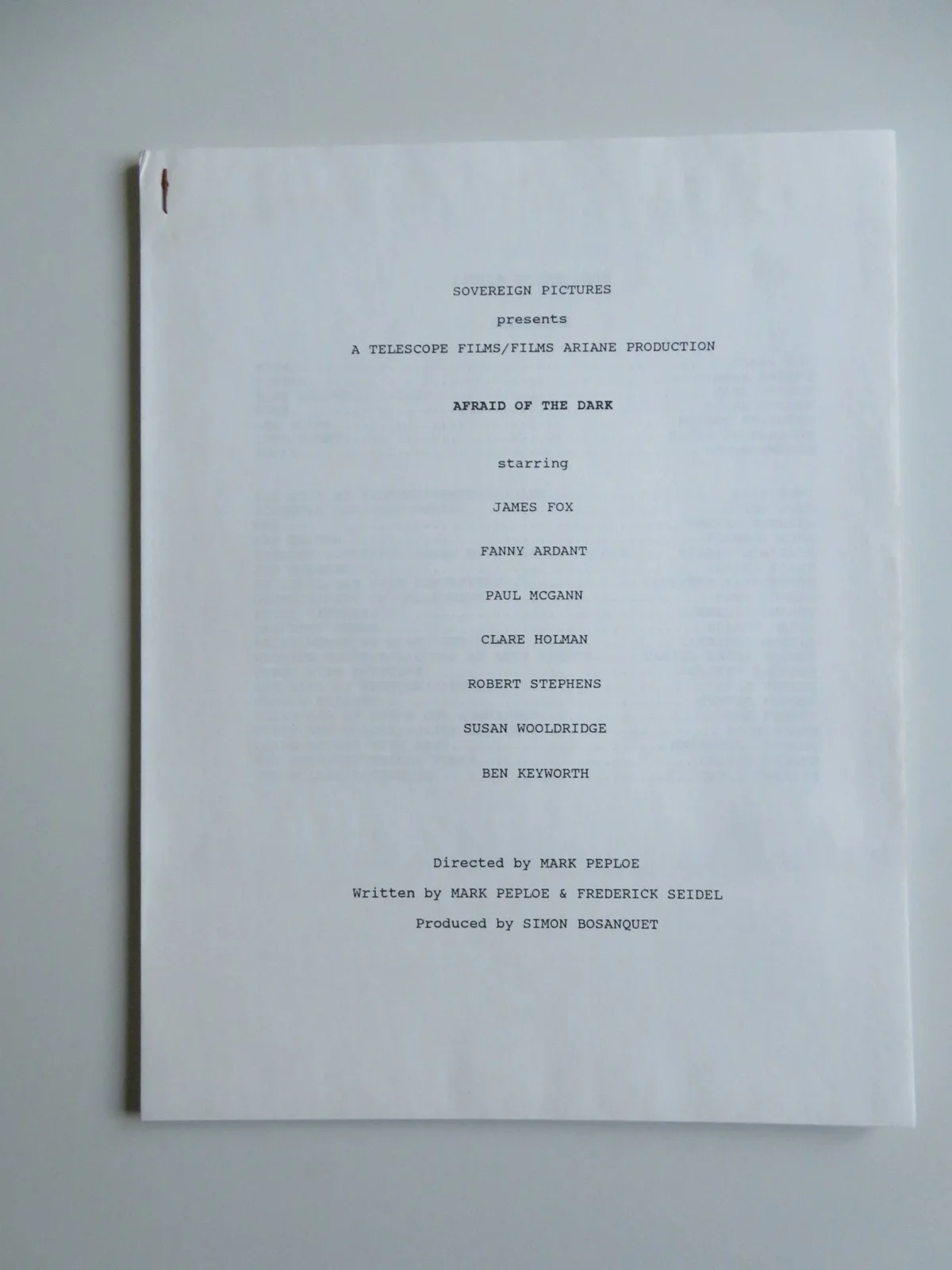 AFRAID OF THE DARK PRESS KIT 1991 JAMES FOX FANNY ARDANT PAUL MCGANN, изображение 5