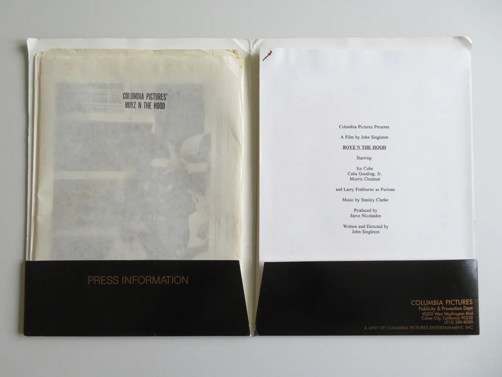 BOYZ IN THE HOOD PRESS KIT 1991 ICE CUBE LAURENCE FISHBURNE CUBA GOODING JR., image 2