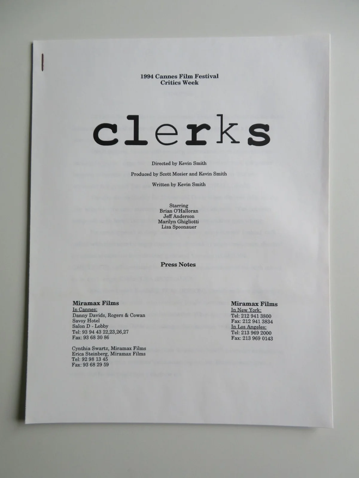 CLERKS PRESS KIT 1994 BRIAN O'HALLORAN JEFF ANDERSON JASON MEWES KEVIN SMITH, изображение 4