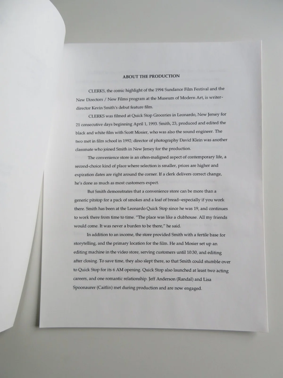 CLERKS PRESS KIT 1994 BRIAN O'HALLORAN JEFF ANDERSON JASON MEWES KEVIN SMITH, изображение 5