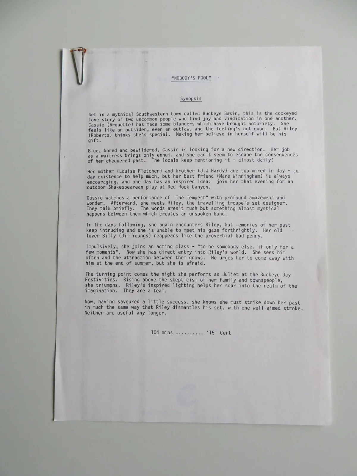 NOBODY'S FOOL PRESS KIT 1986 ERIC ROBERTS ROSANNA ARQUETTE, изображение 4