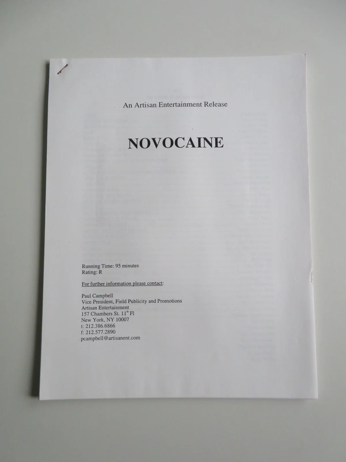 NOVOCAINE PRESS KIT 2001 STEVE MARTIN LAURA DERN, изображение 5