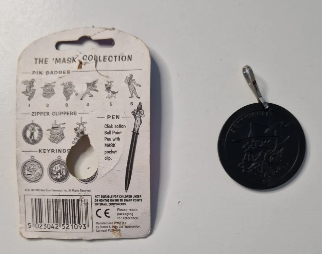 1996 Jim Carey The Mask Zipper Clipper with Original Card, image 3
