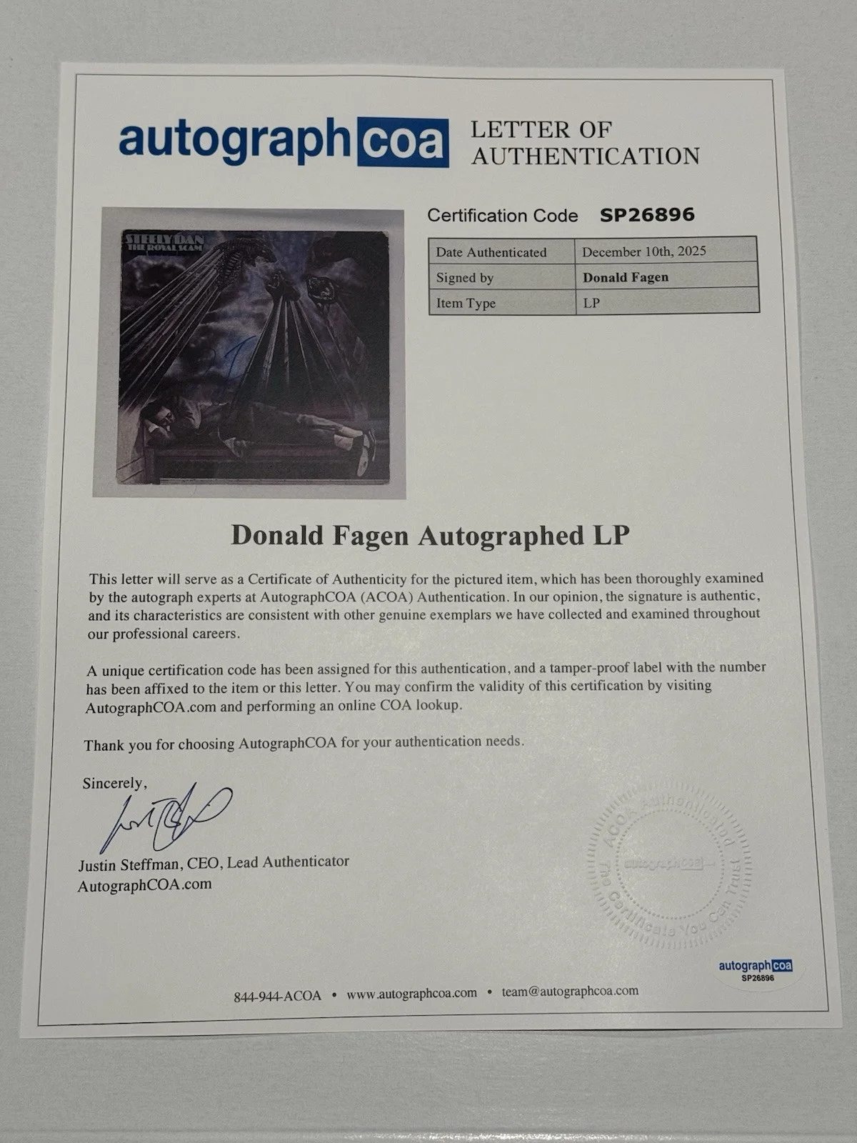 Donald Fagen Steely Dan Signed Autograph The Royal Scam Vinyl Record Album ACOA, изображение 4