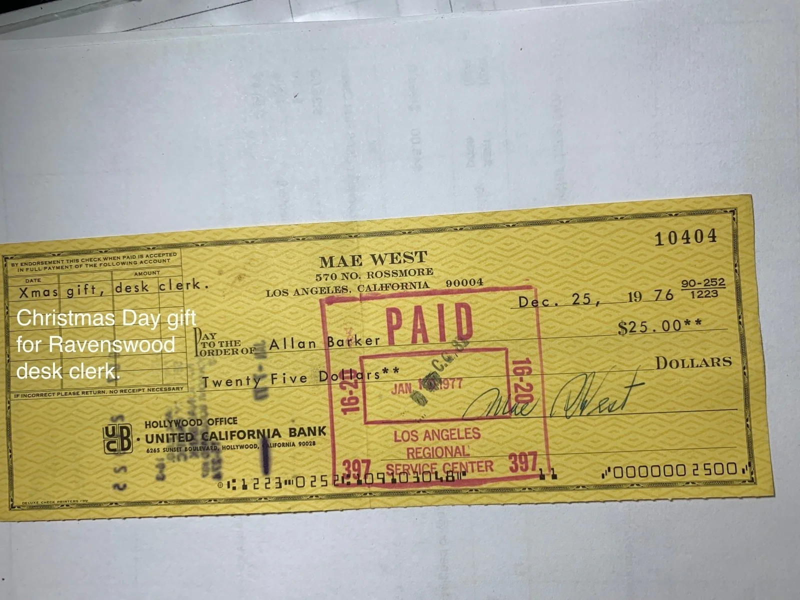 Mae West — MAE WEST hand signed autographed checks with cancellations for discount pricing.