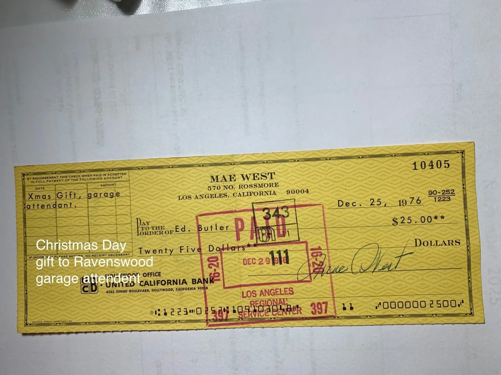 Mae West — MAE WEST hand signed autographed checks with cancellations for discount pricing., image 2
