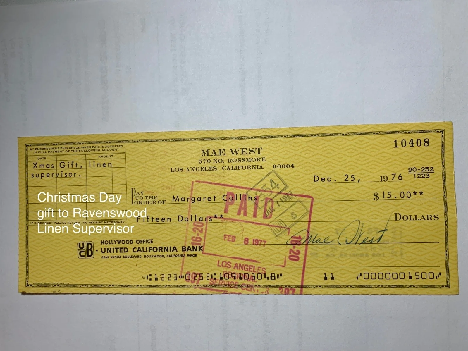 Mae West — MAE WEST hand signed autographed checks with cancellations for discount pricing., image 3