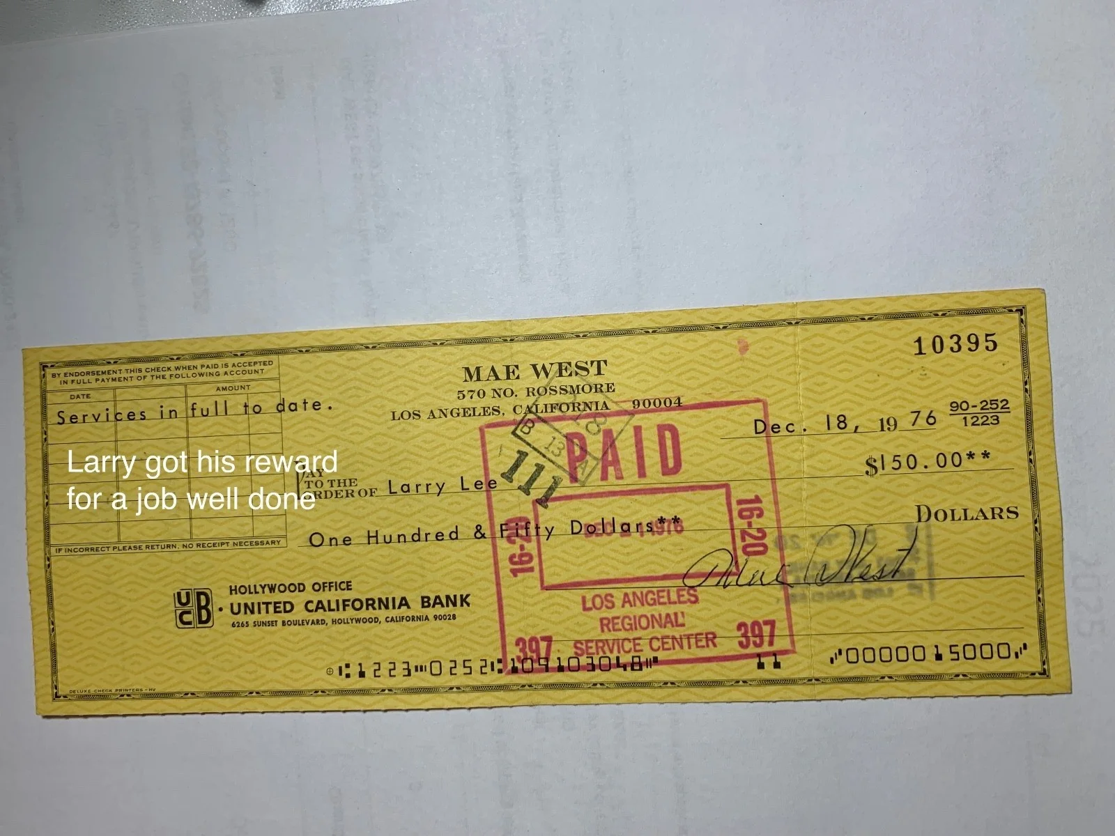 Mae West — MAE WEST hand signed autographed checks with cancellations for discount pricing., image 4