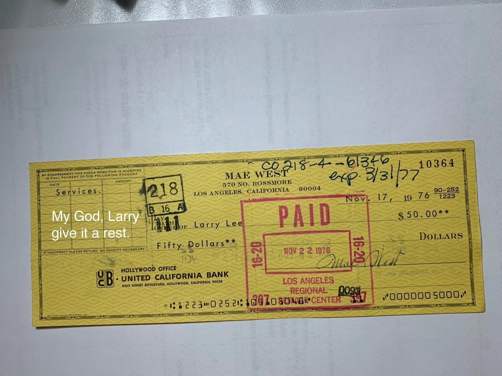 Mae West — MAE WEST hand signed autographed checks with cancellations for discount pricing., image 5