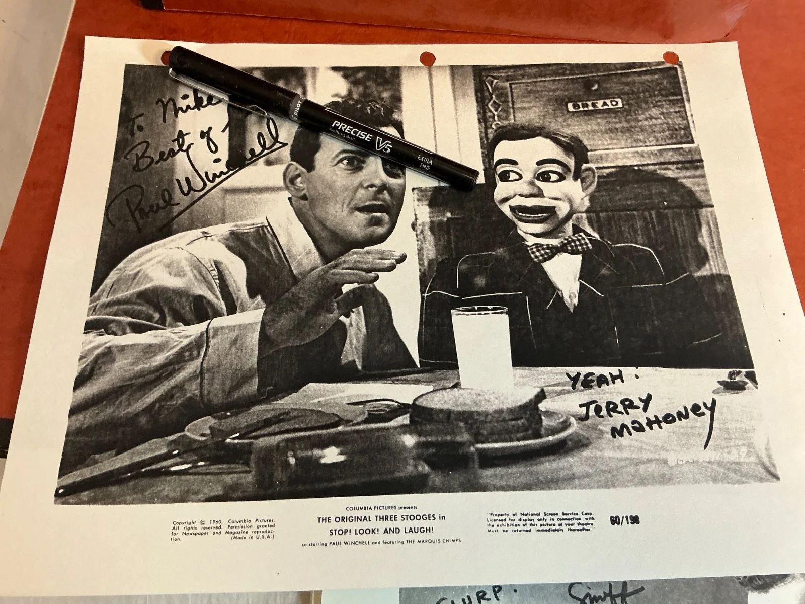 Ventriloquist Paul Winchell Signed AUTOGRAPHED COPY, image 2
