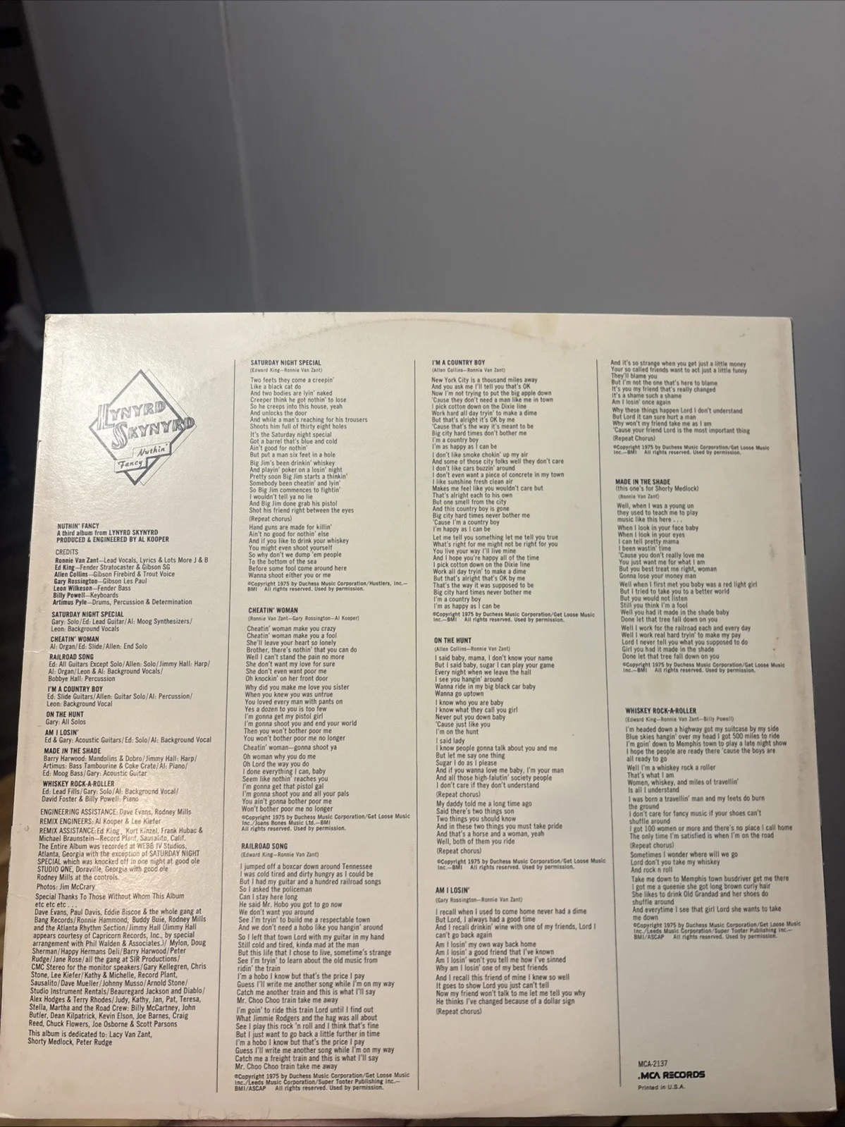 Artimus Pyle Signed “Nuthin’ Fancy” Vinyl Sleeve – Lynyrd Skynyrd – TPA COA, изображение 3
