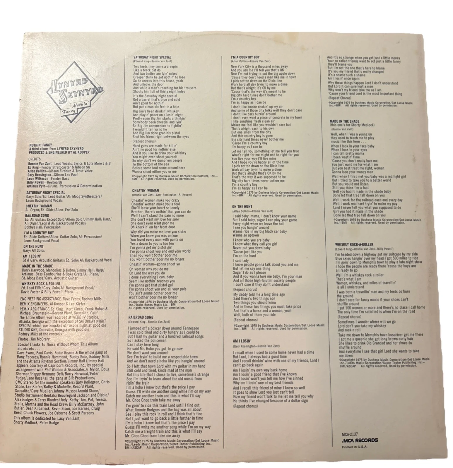 Artimus Pyle Signed “Nuthin’ Fancy” Vinyl Sleeve – Lynyrd Skynyrd – TPA COA, изображение 4
