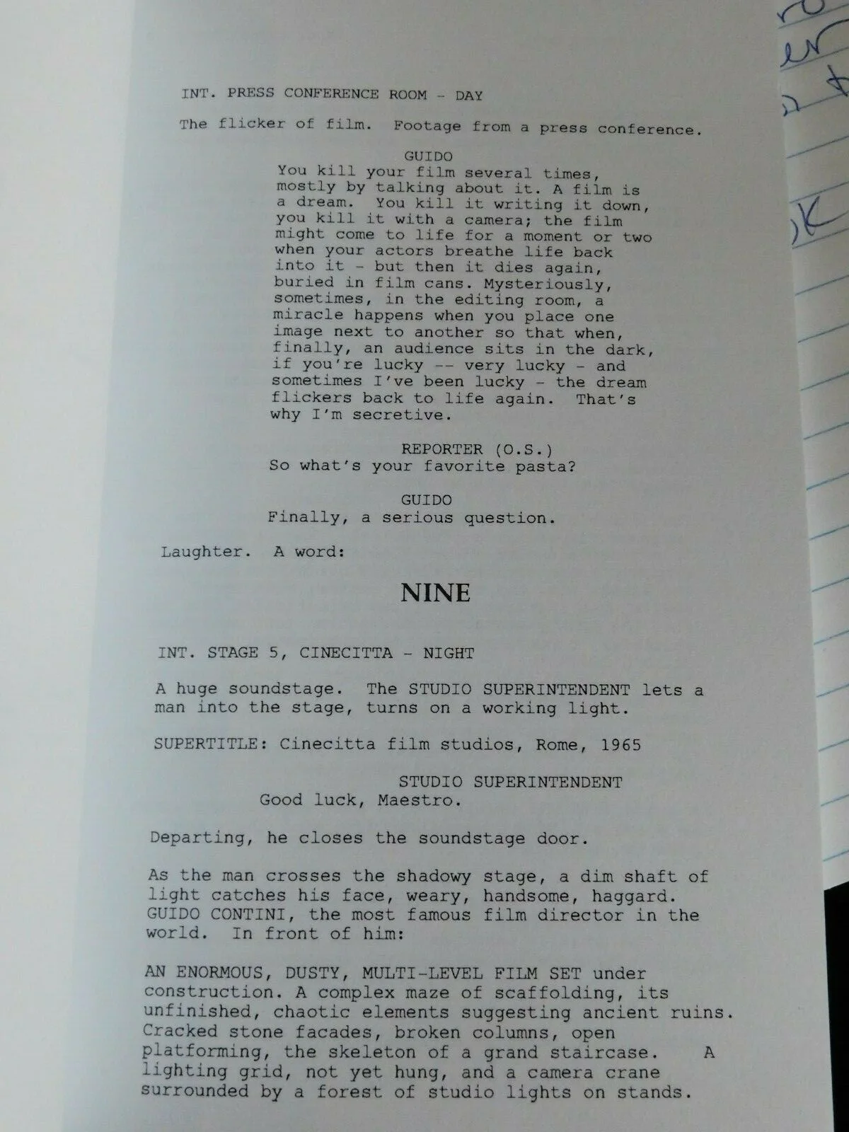Nine 2009 Tolkin & Minghella FYC Screenplay book S6, image 3