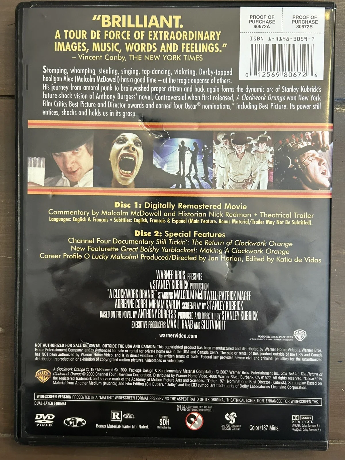 Malcolm McDowell — Malcolm McDowell signed Clockwork Orange DVD with discs, image 3