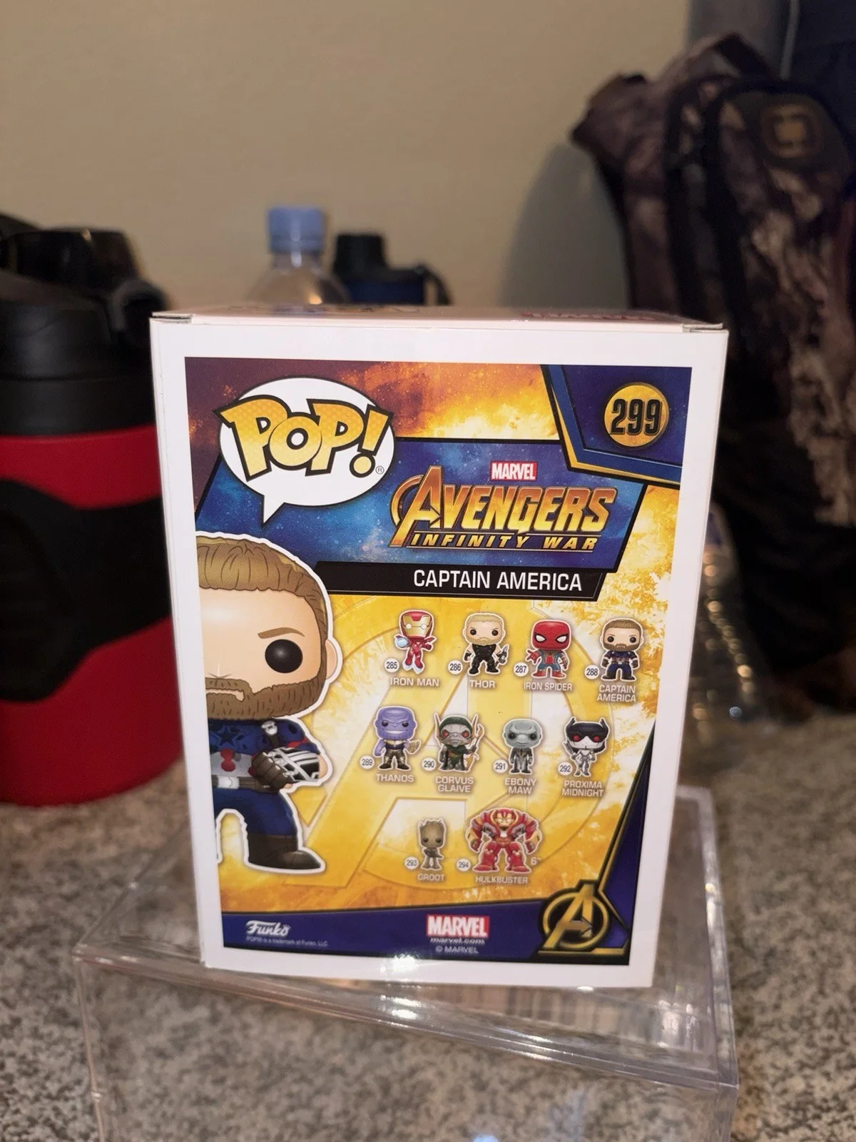 chris evans — Chris Evan’s Captain America Signed Funko Pop #299 Character Name COA - SWAU, image 4
