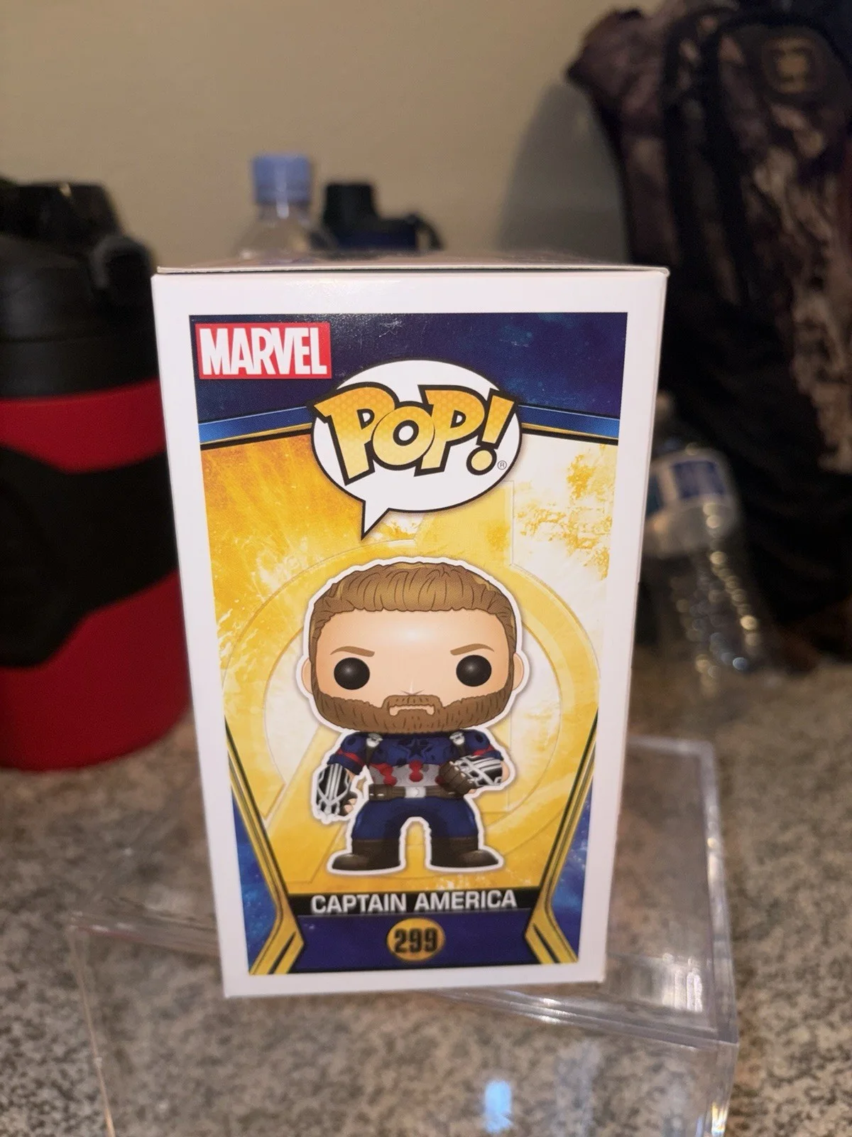chris evans — Chris Evan’s Captain America Signed Funko Pop #299 Character Name COA - SWAU, image 5
