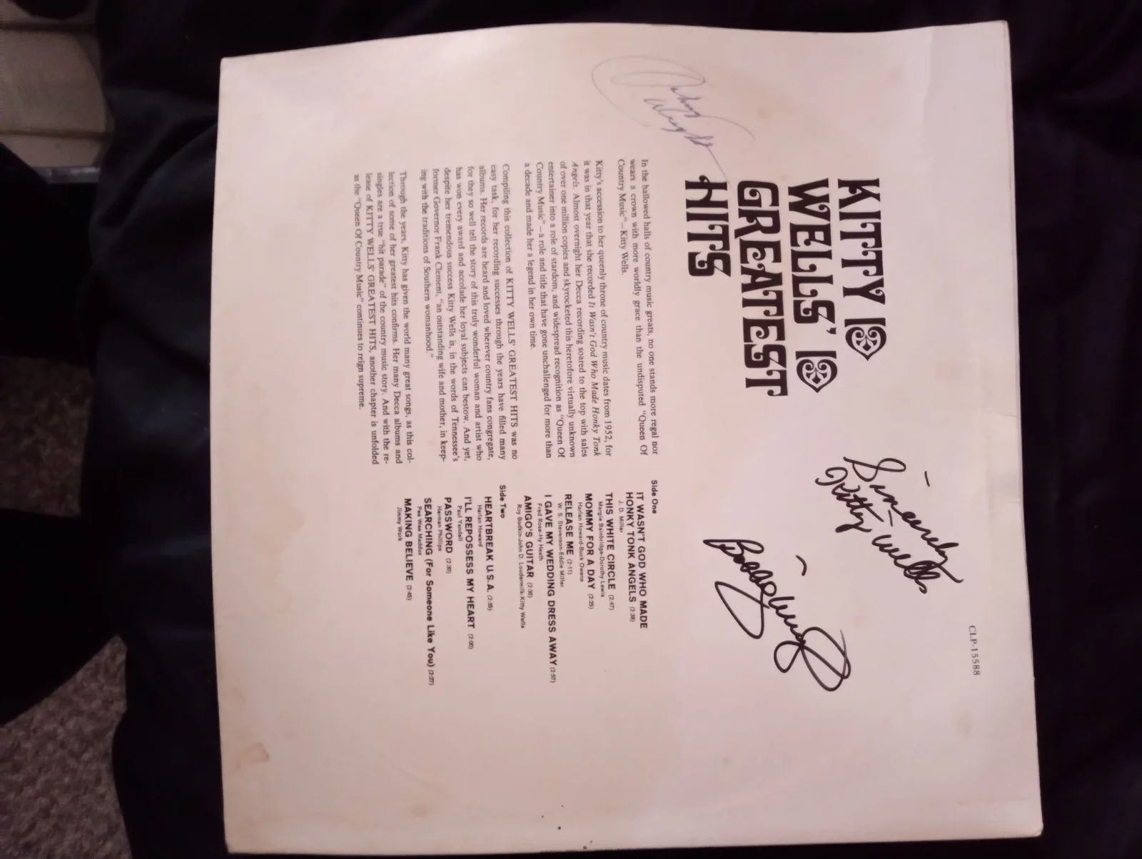 Signed KITTY WELLS Greatest Hits 12" LP Triple Autographed Johnny & Bobby Wright, image 2