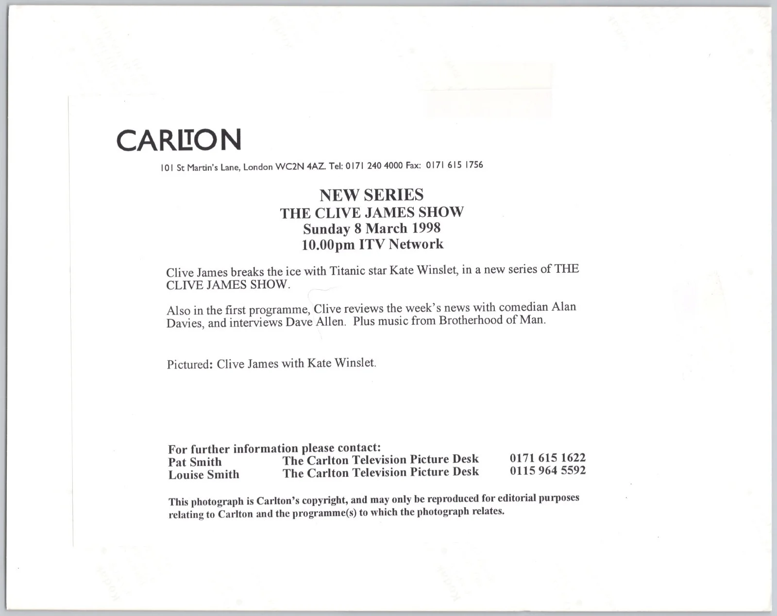Kate Winslet Photo 8 x 10 in Clive James Show Carlton, image 2