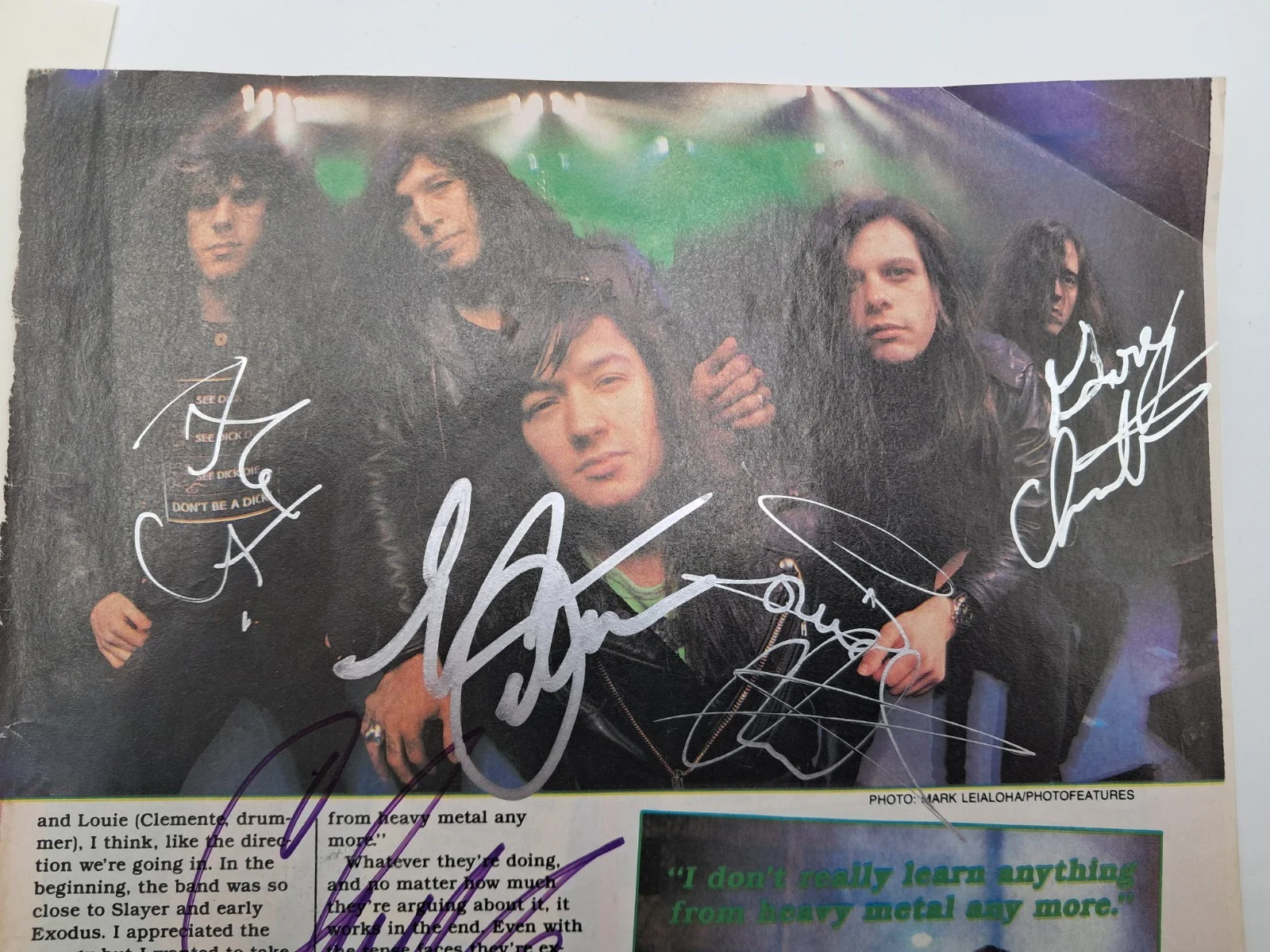 TESTAMENT Band Signed x5 Autographed Magazine Page ~ JSA Authentic, image 2