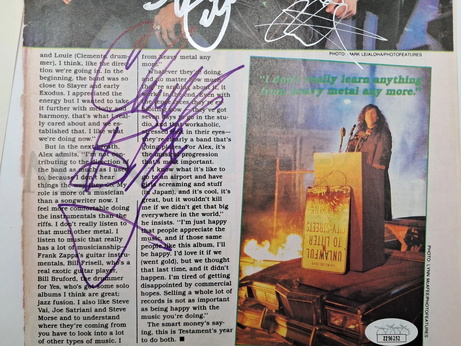 TESTAMENT Band Signed x5 Autographed Magazine Page ~ JSA Authentic, image 3